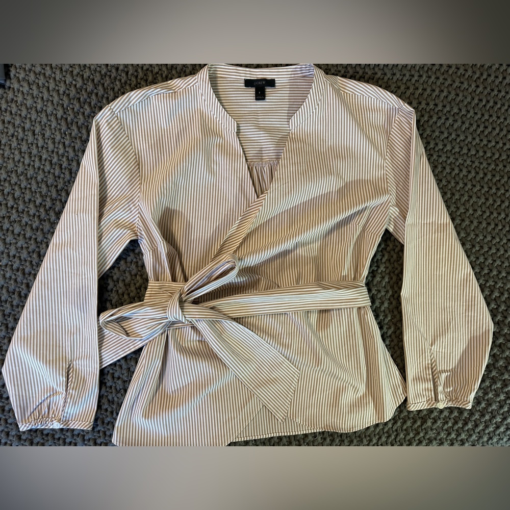 J. Crew Striped Wrap Shirt in tan and White